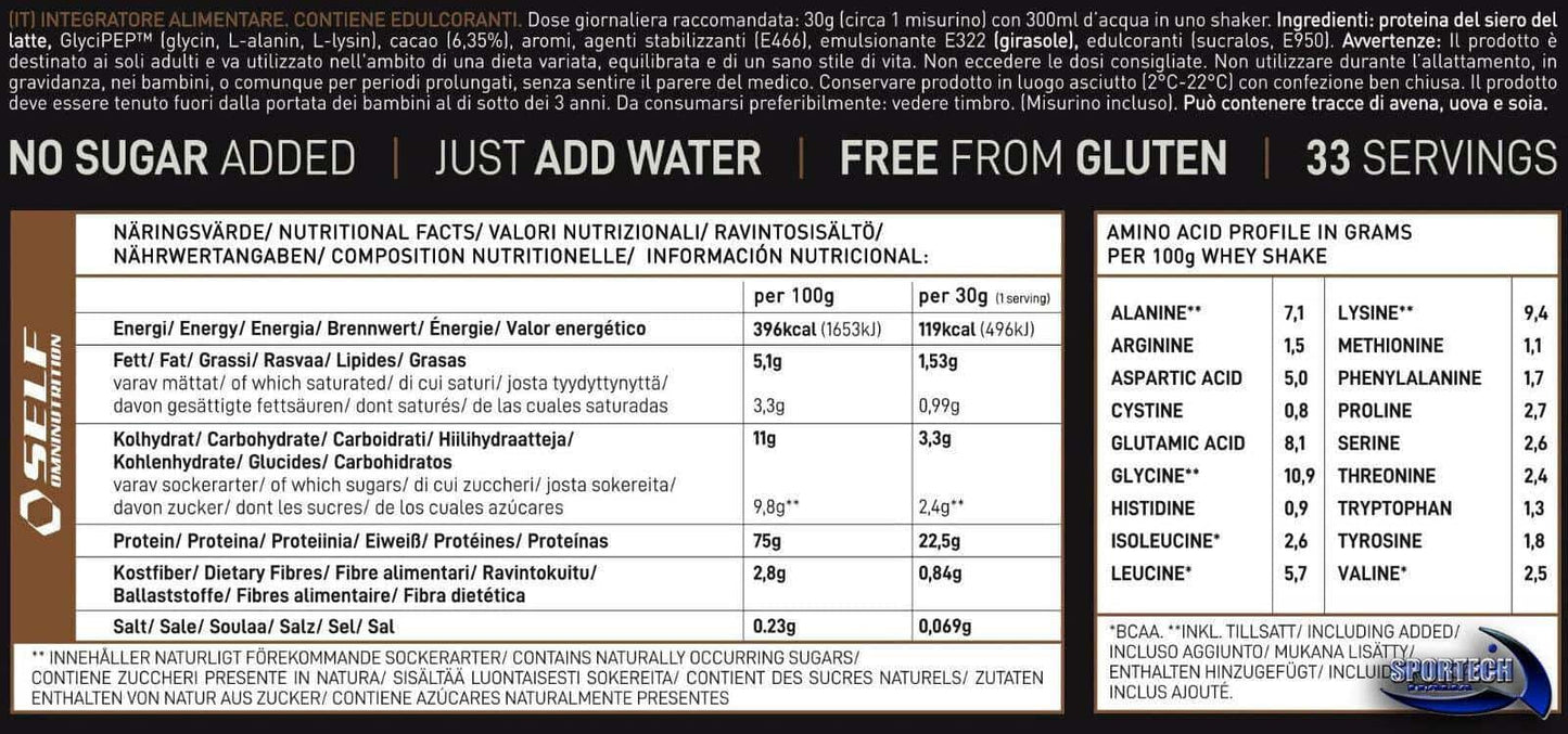 Self Omninutrition - Whey Protein Shake 💪 proteine del latte concentrate e isolate tabella nutrizionale - Punto Fitness