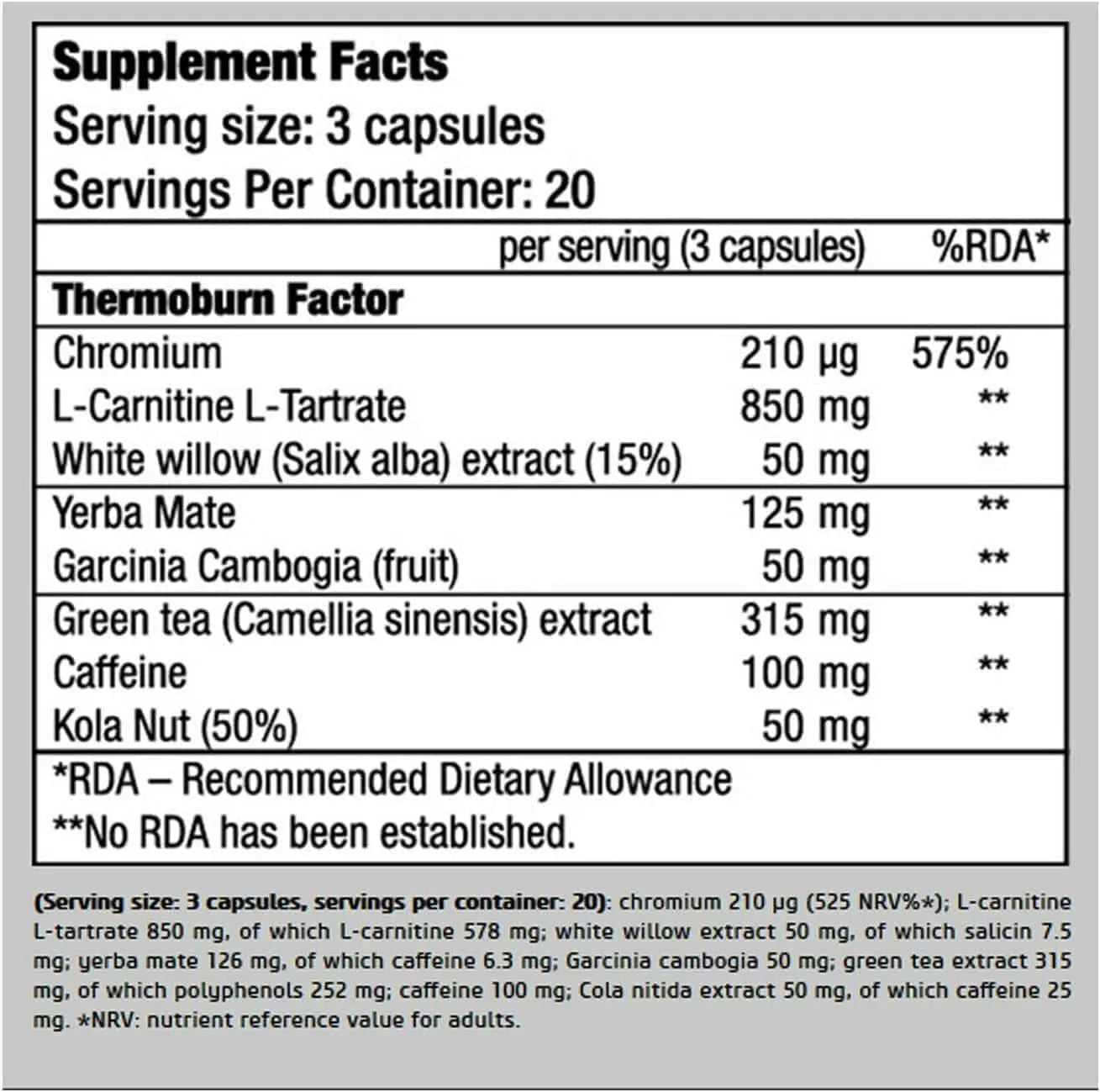 BioTechUSA Thermo Drine - dimagrante termogenico bruciagrassi 60 capsule Etichetta Nutrizionale - Punto Fitness Potenza