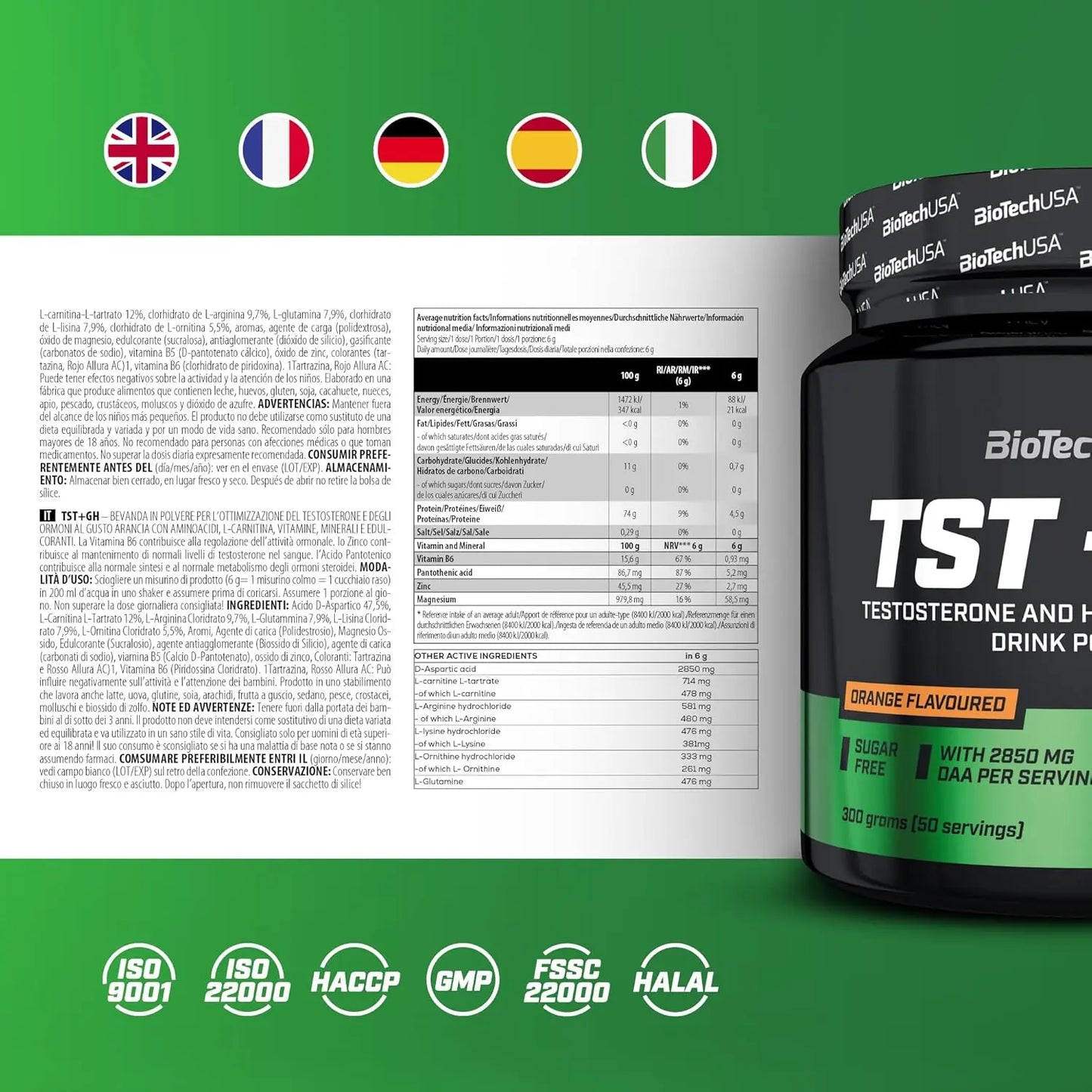 BioTechUSA - TST + GH DAA AKG glutammina carnitina ornitina zinco magnesio Tabella Nutrizionale - Punto Fitness Potenza