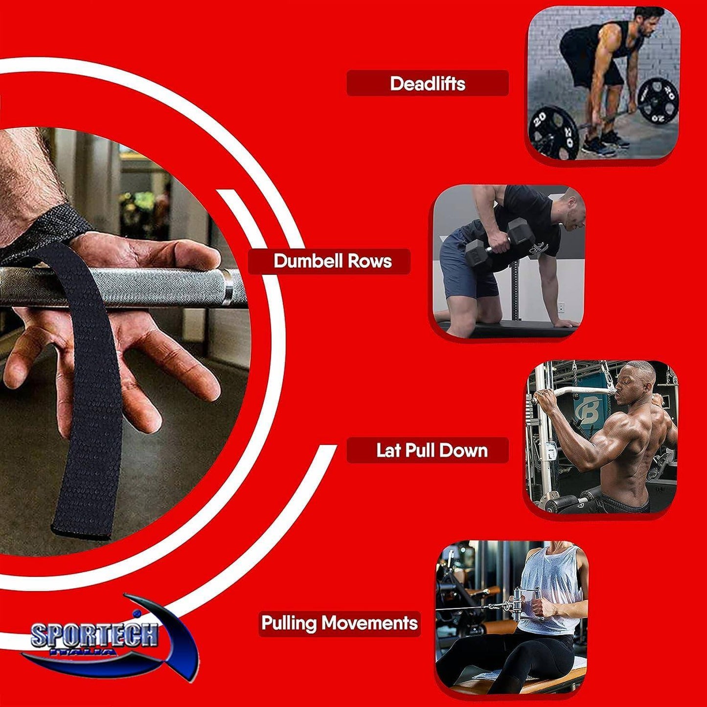 Sportech - Fasce per stacchi pesi palestra, cinghie sollevamento pesi polsiere straps allenamento Bodybuilding Powerlifting - Punto Fitness Potenza