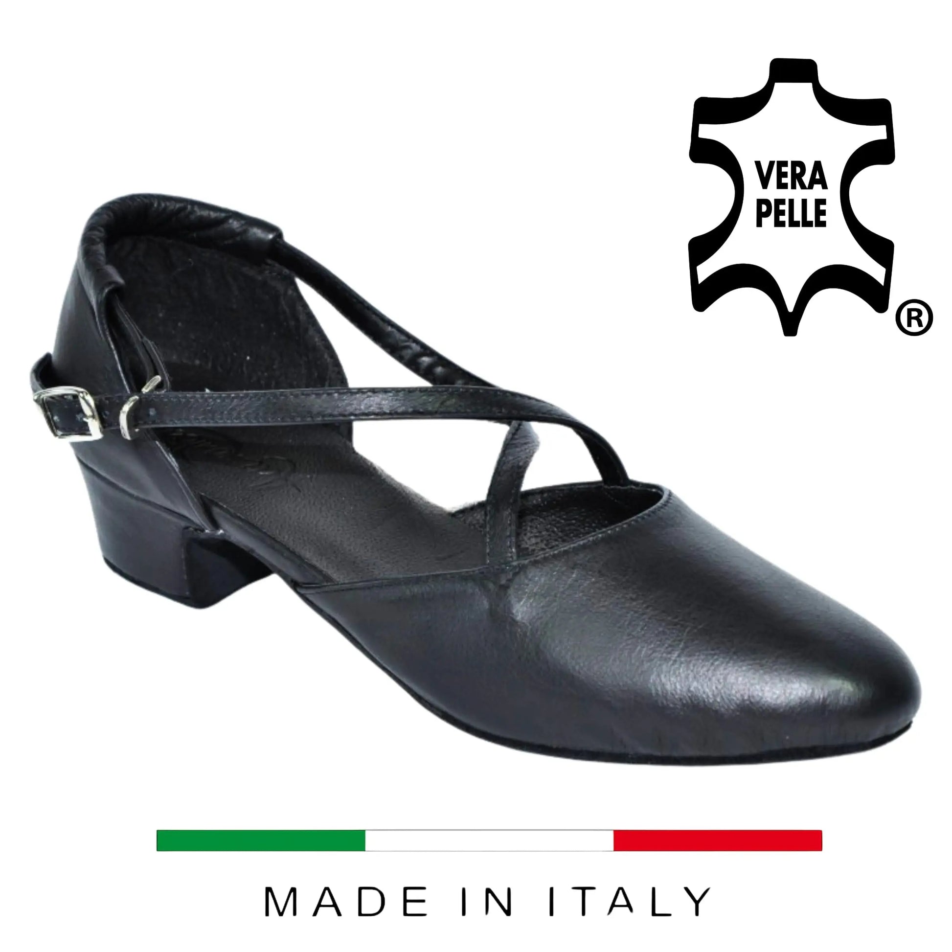 TuttoDanza - Scarpe da Ballo donna chiuse incrociato Cuccarini tacco 30 Vera Pelle da sala Danza Liscio Studio Made in Italy - Punto Fitness Potenza