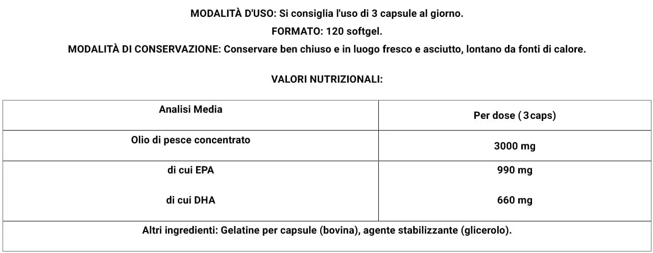 Self Omninutrition Super Omega3 Forte - OMEGA-3 in capsule alta concentrazione EPA DHA Valori Nutrizionali - Punto Fitness Potenza