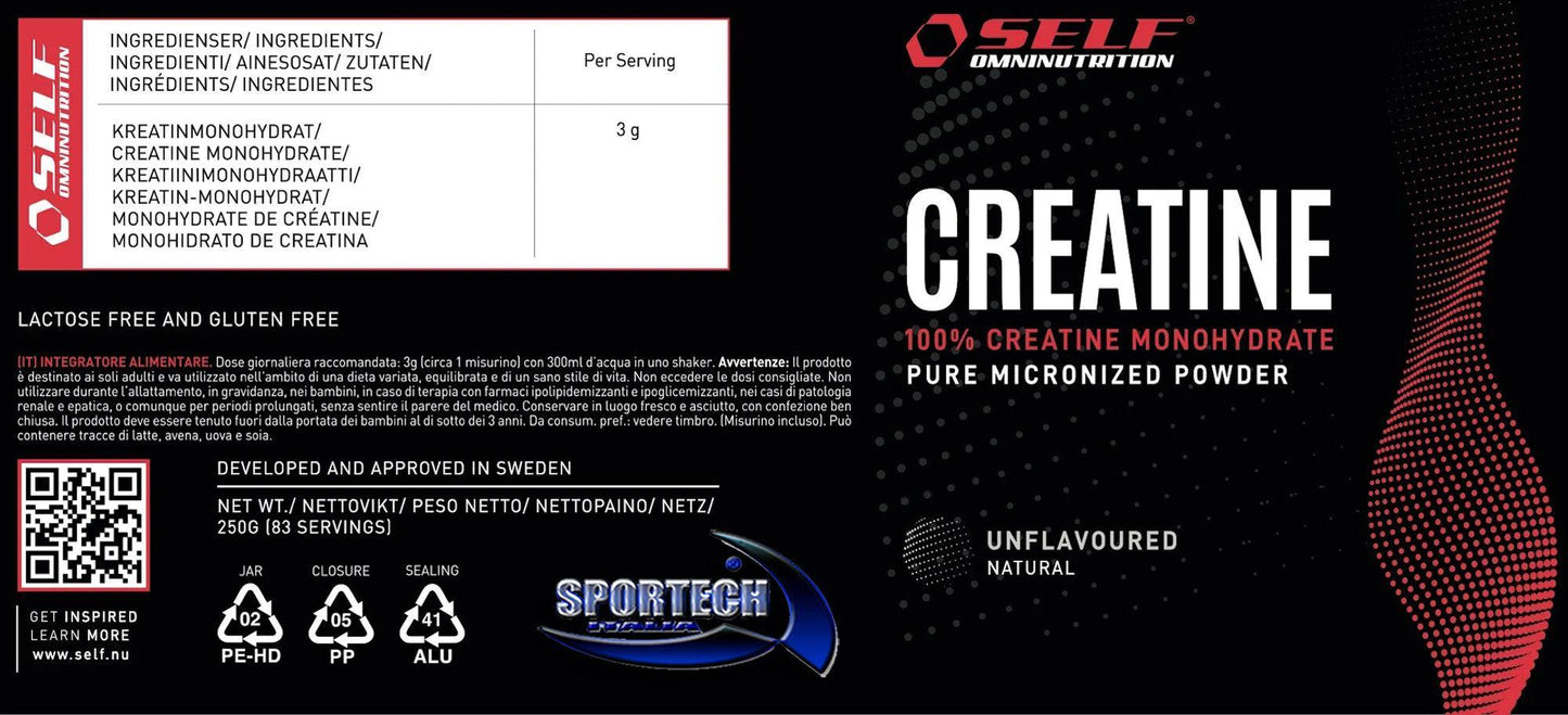 Self Omninutrition - REAL CREATINE creatina monoidrata in polvere micronizzata pura tabella nutrizionale - Punto Fitness