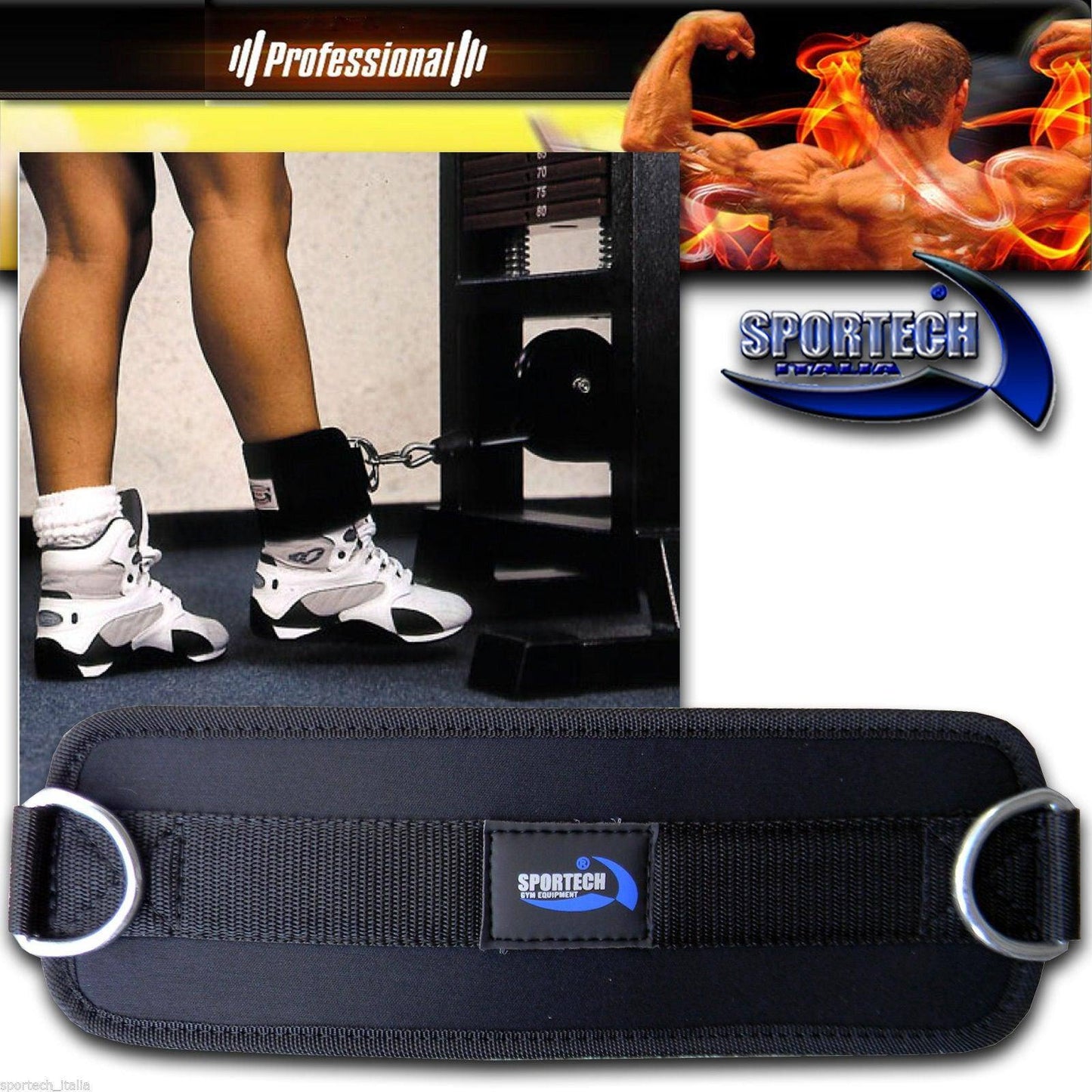 Sportech - Cavigliera Pulley per trazioni con aggancio cavi per esercizi gamba - Punto Fitness