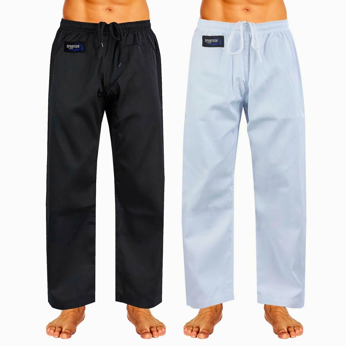 Sportech Pantaloni Cotone Arti Marziali Karate KungFu Wushu JuJitsu Judo Tai Chi colori bianco o nero - Punto Fitness Potenza