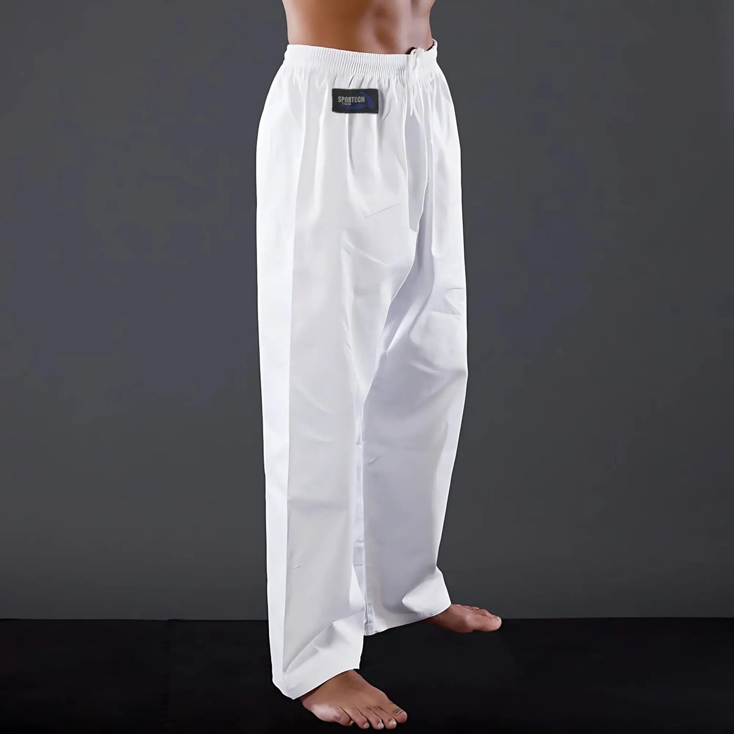 Sportech Pantaloni Cotone Arti Marziali Karate KungFu Wushu JuJitsu Judo Tai Chi colore bianco - Punto Fitness Potenza