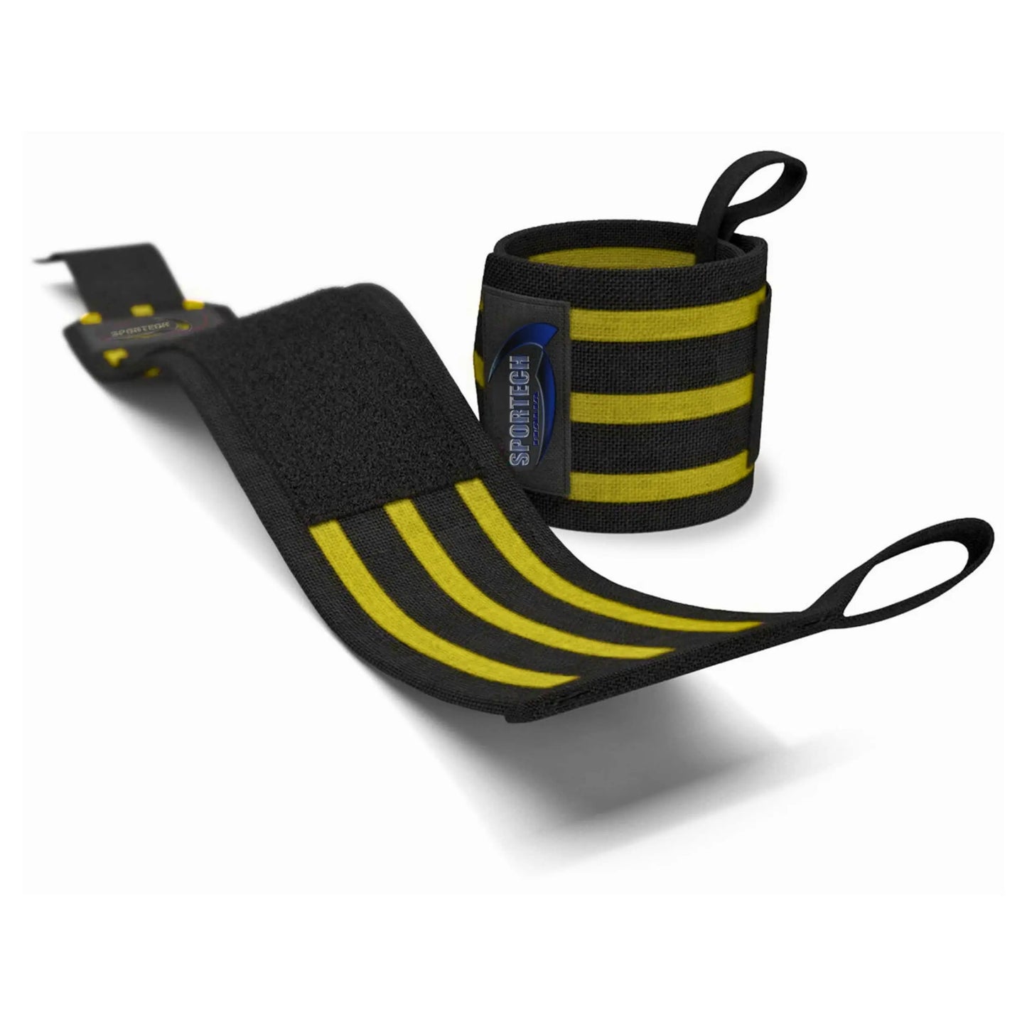 Sportech Italia - Polsiere Palestra Professionali, Polsini Straps Elastici per Grip Sollevamento Pesi, Fasce Strap Ideali per Allenamento, Bodybuilding, Crossfit, Powerlifting giallo - Punto Fitness Potenza