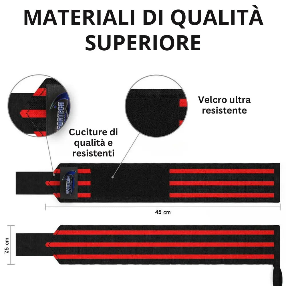 Sportech Italia - Polsiere Palestra professionali, Polsini Elastici per allenamento Sollevamento Pesi, Bodybuilding, Crossfit, Powerlifting misure - Punto Fitness Potenza