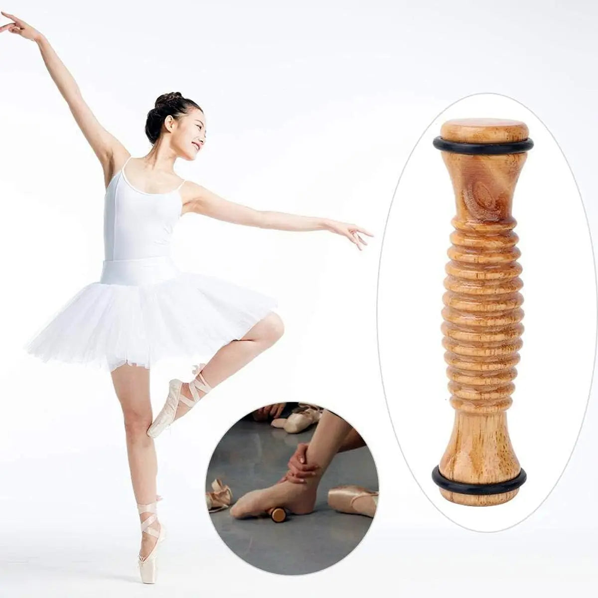 TuttoDanza Footsie Roller Massaggiatore per piedi rullo in legno per massaggio Arco Plantare Ballerina Danza Classica Utilizzo - Punto Fitness Potenza