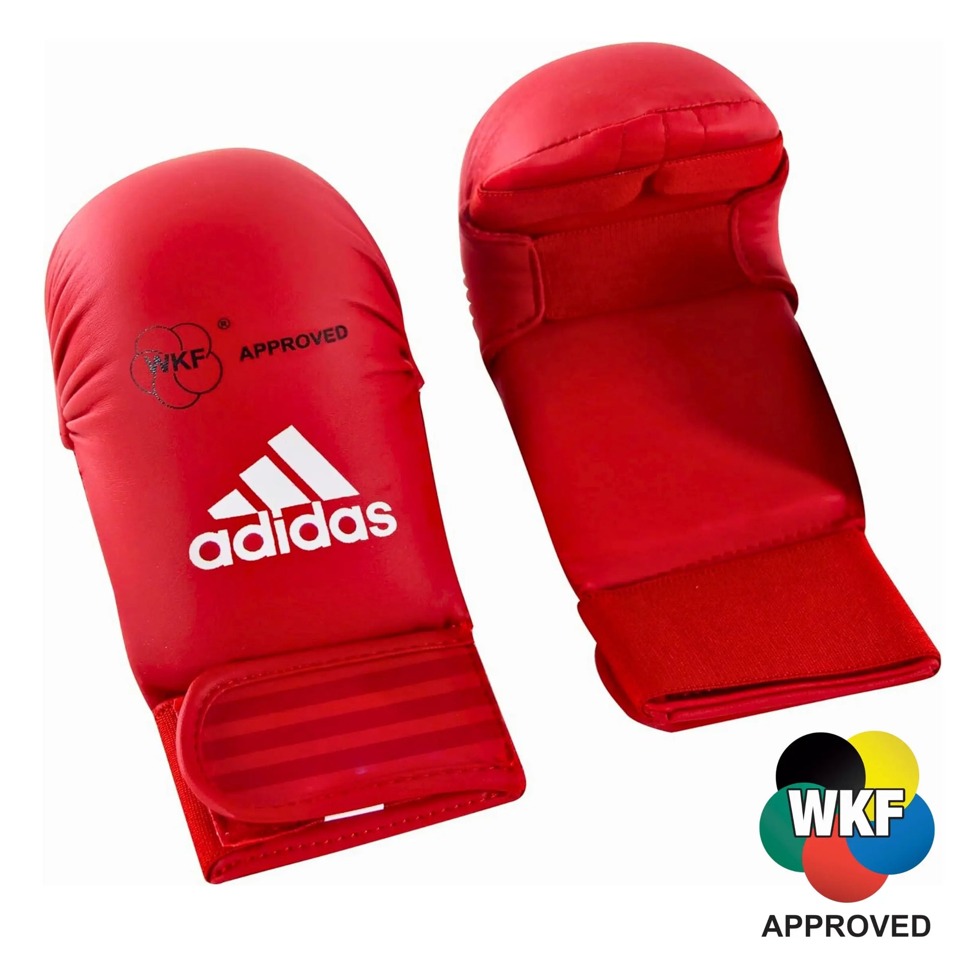 Guanti Karate Adidas - omologati WKF guantini Kumite Rossi fronte retro misure S-M-L - Punto Fitness Potenza Arti Marziali