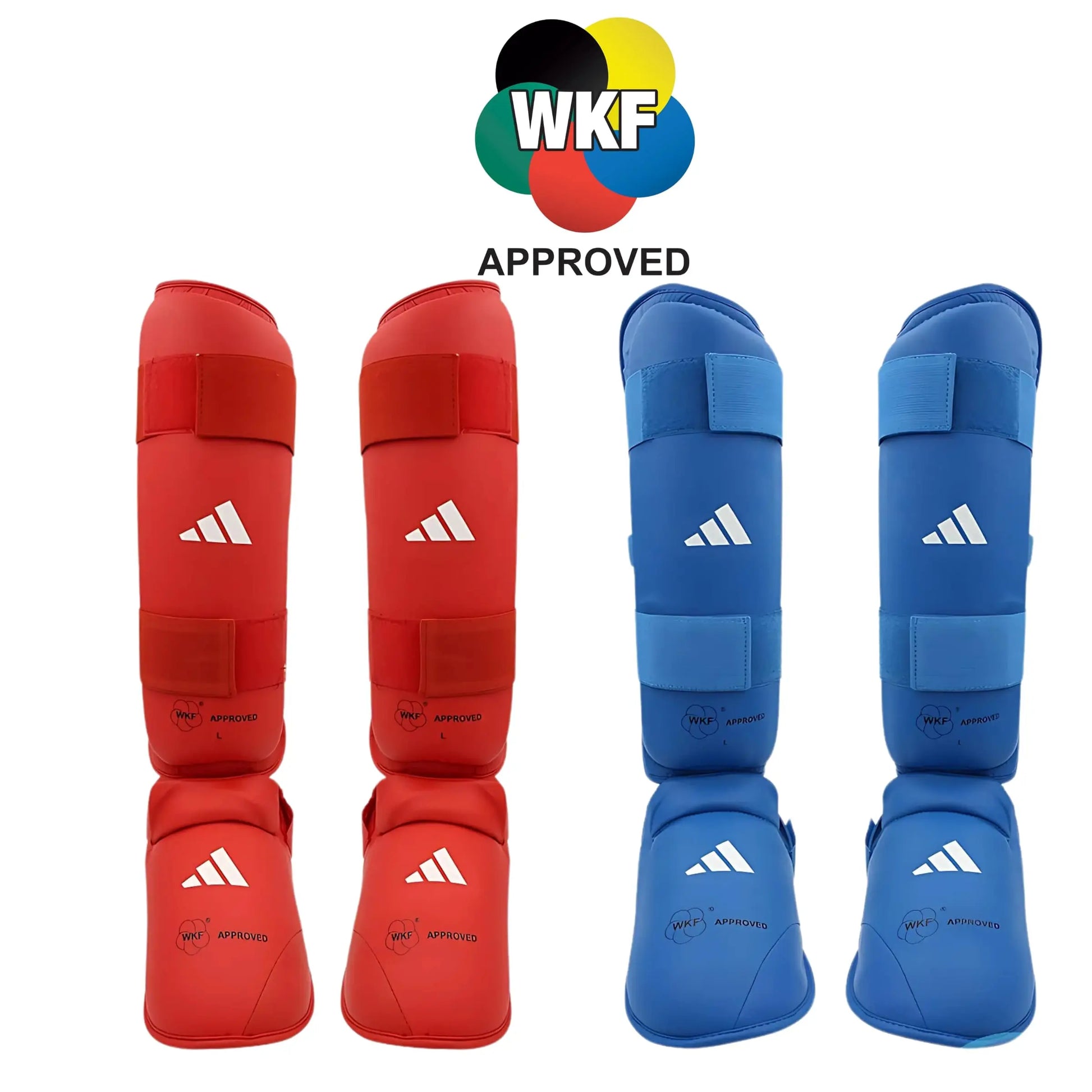 Paratibia piede imbottito Adidas - Paratibie con piede Karate omologato WKF rosso blu - Punto Fitness Potenza