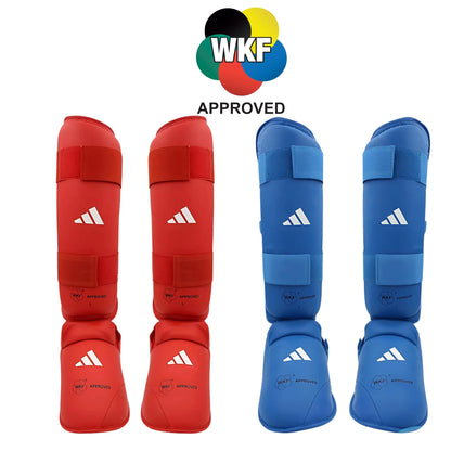 Paratibia piede imbottito Adidas - Paratibie con piede Karate omologato WKF rosso blu - Punto Fitness Potenza