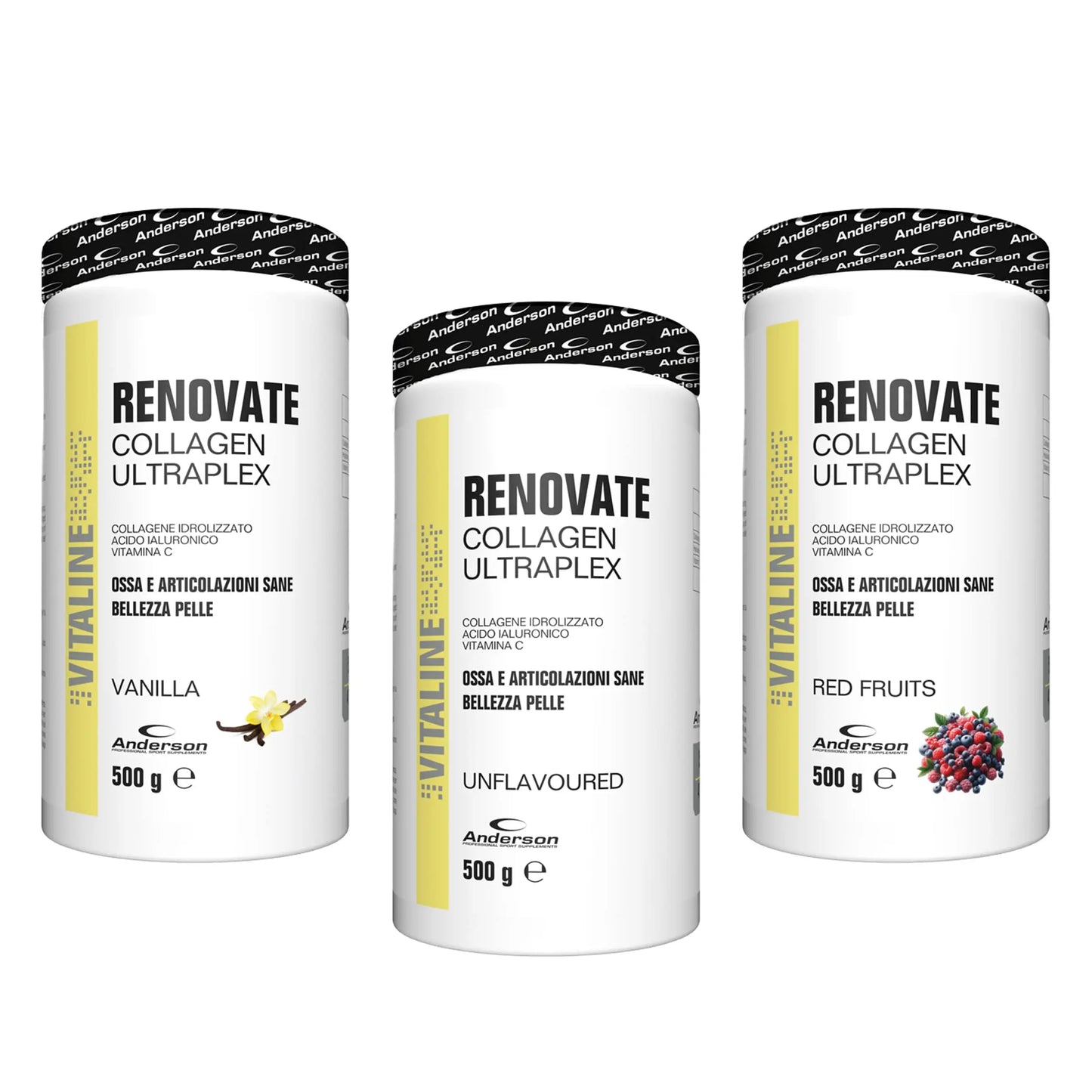 Anderson Renovate Collagen Ultraplex - Collagene in polvere idrolizzato e acido ialuronico Gusti Vari - Punto Fitness Potenza