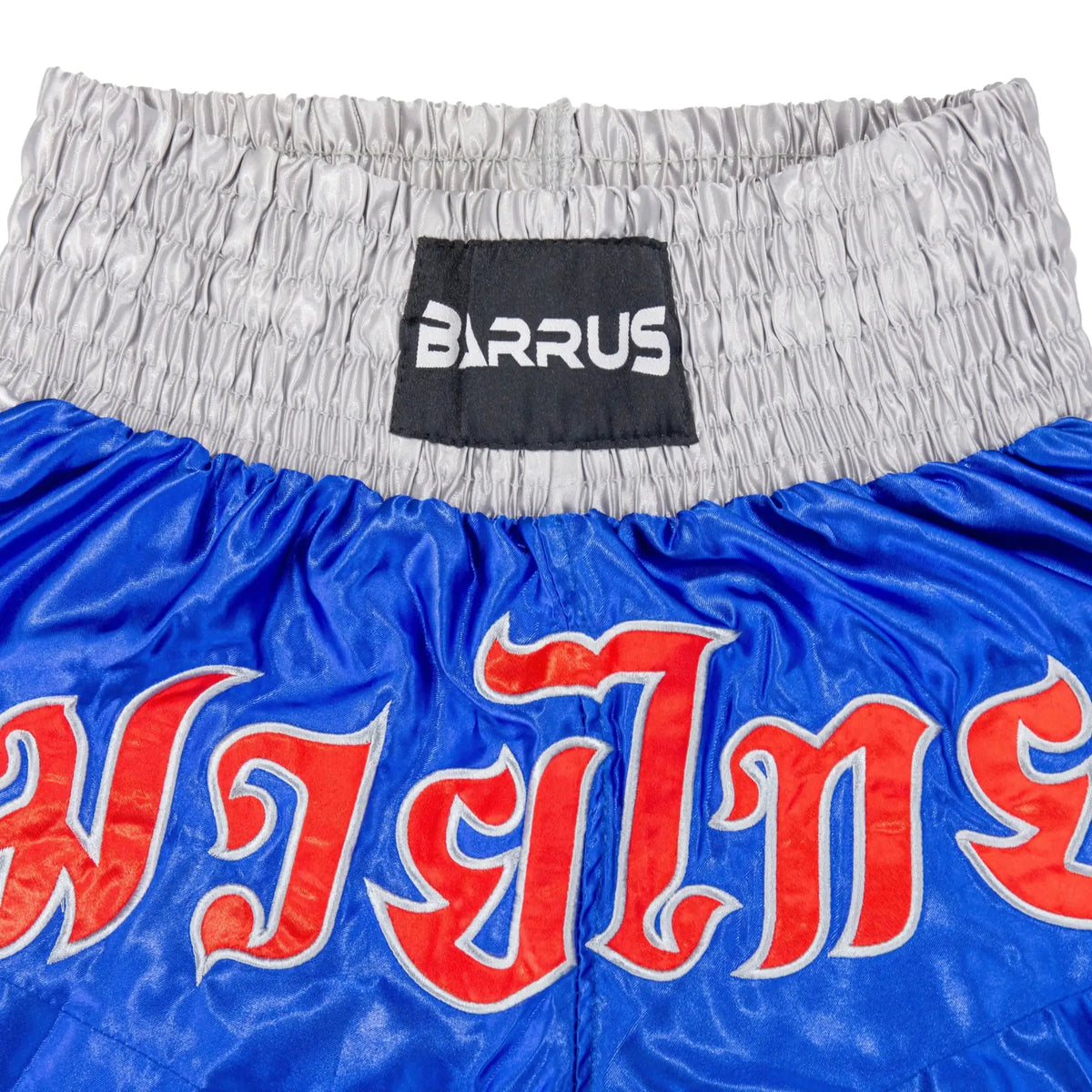 Pantaloncini Muay Thai Barrus shorts Arti Marziali Boxe Kickboxing colore blu dettaglio - Punto Fitness