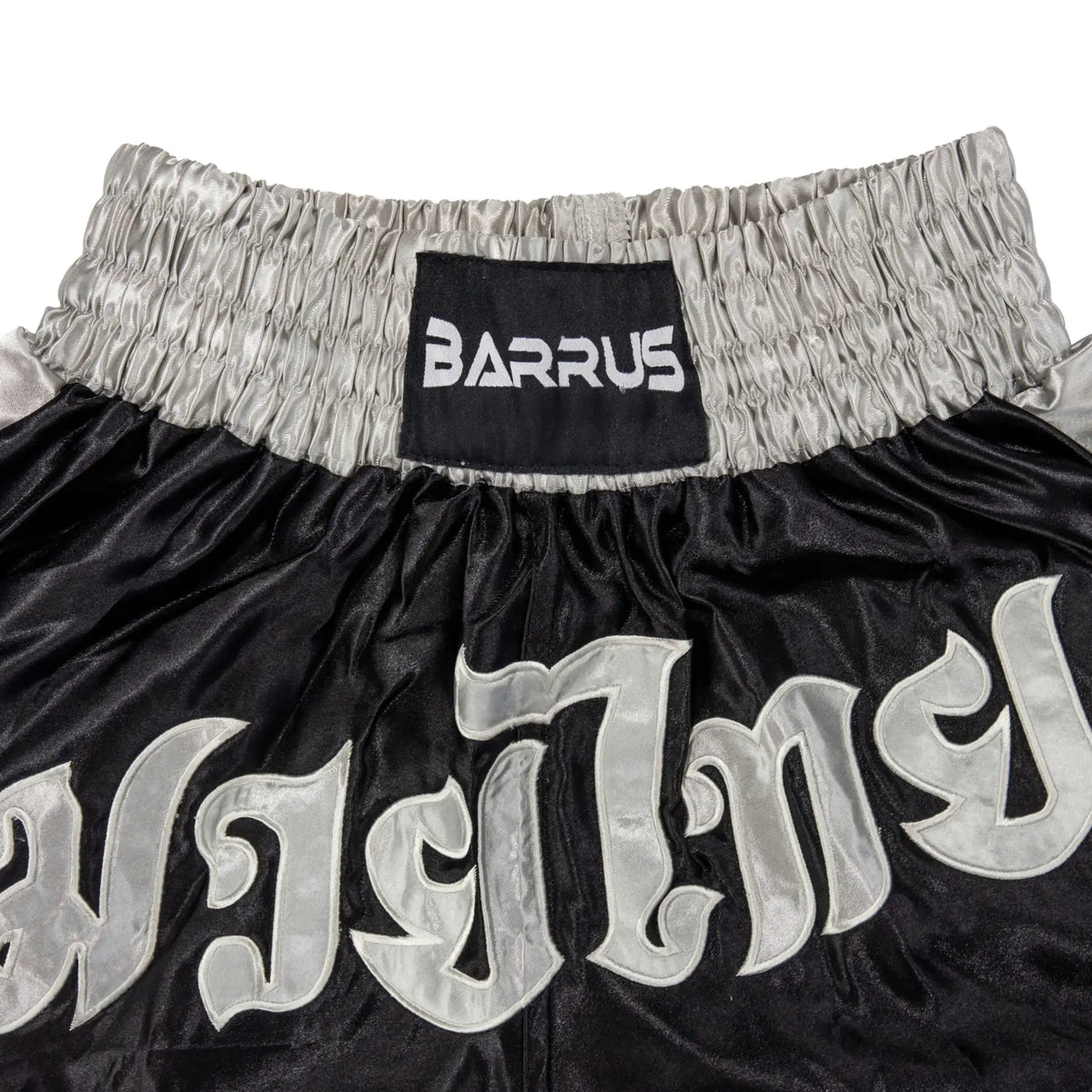 Pantaloncini Muay Thai Barrus shorts Arti Marziali Boxe Kickboxing colore nero dettaglio - Punto Fitness