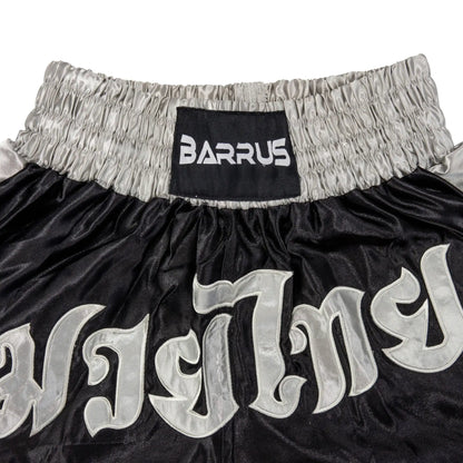 Pantaloncini Muay Thai Barrus shorts Arti Marziali Boxe Kickboxing colore nero dettaglio - Punto Fitness