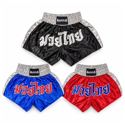 Pantaloncini Muay Thai Barrus shorts Arti Marziali Boxe Kickboxing colori nero rosso blu - Punto Fitness