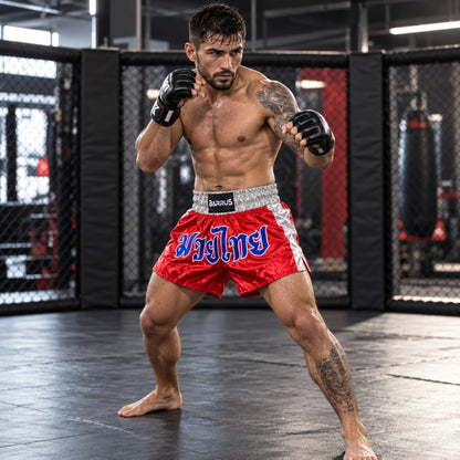 Pantaloncini Muay Thai Barrus shorts Arti Marziali Boxe Kickboxing colore rosso lifestyle - Punto Fitness