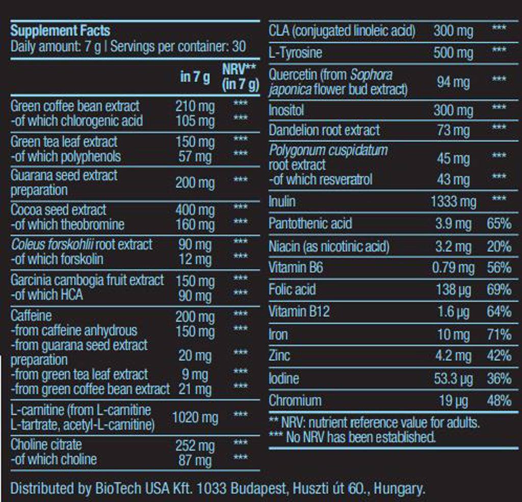 BioTechUSA BLACK BURN dimagrante termogenico brucia grassi Tabella Nutrizionale - Punto Fitness