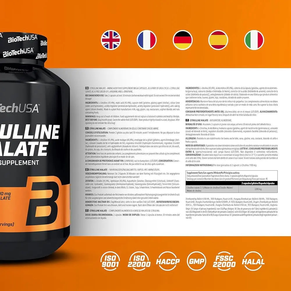 BioTech Citrulline Malate - citrullina in capsule stimolazione ossido nitrico Istruzioni - Punto Fitness Potnza