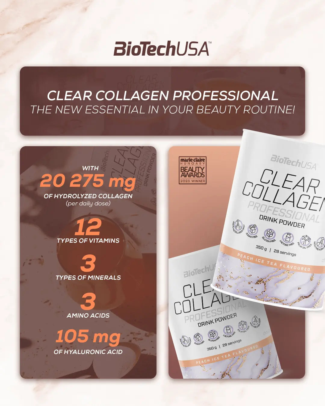 Biotech Clear Collagen Professional - collagene in polvere tipo I e II Acido ialuronico - Punto Fitness Potenza integratori