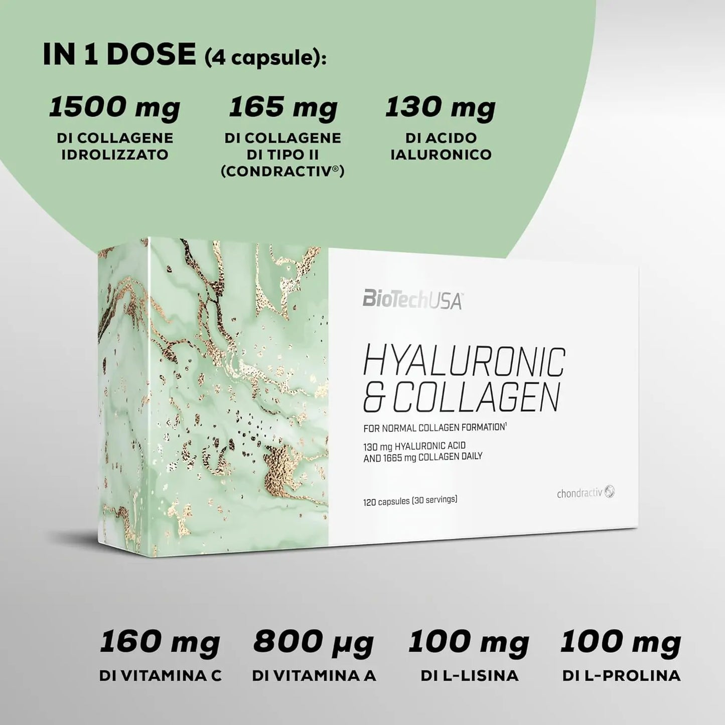 Biotech Hyaluronic & Collagen - acido ialuronico e collagene in capsule Caratteristiche - Punto Fitness Potenza