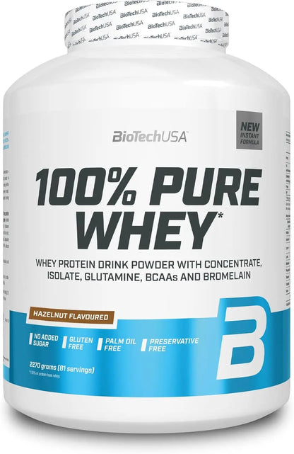 BioTech Pure Whey - Proteine in polvere isolate e concentrate 2270g Nocciola - Punto Fitness Potenza