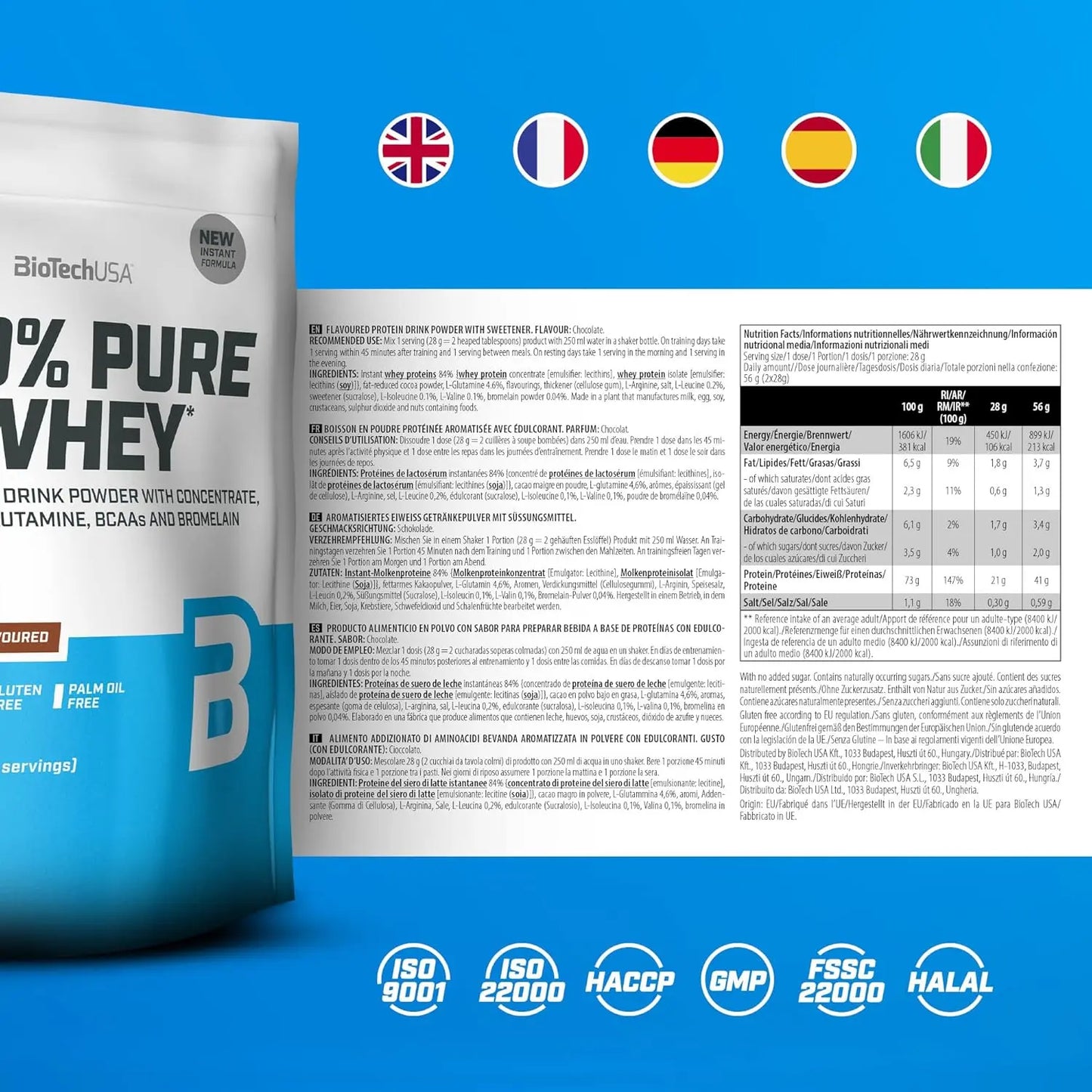 BioTech Pure Whey - Proteine in polvere isolate e concentrate - Tabella Nutrizionale - Punto Fitness Potenza