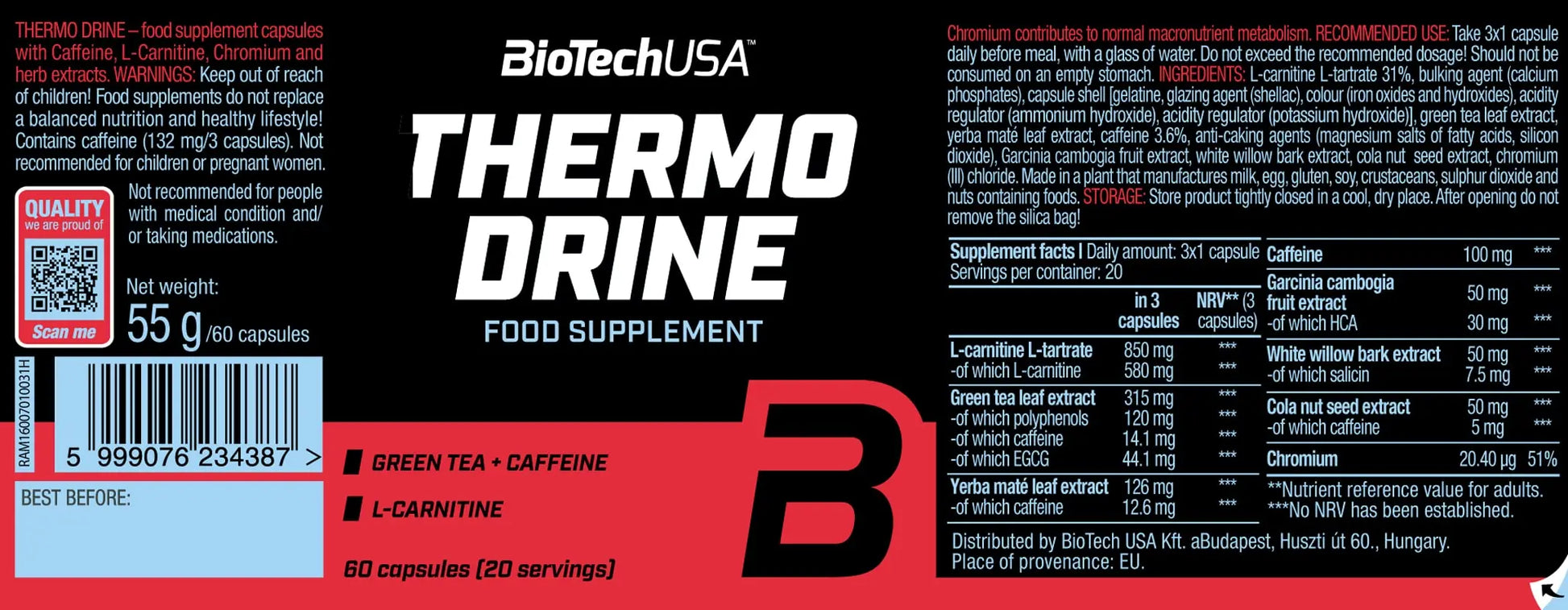 BioTechUSA Thermo Drine -  dimagrante termogenico bruciagrassi 60 capsule Etichetta - Punto Fitness Potenza