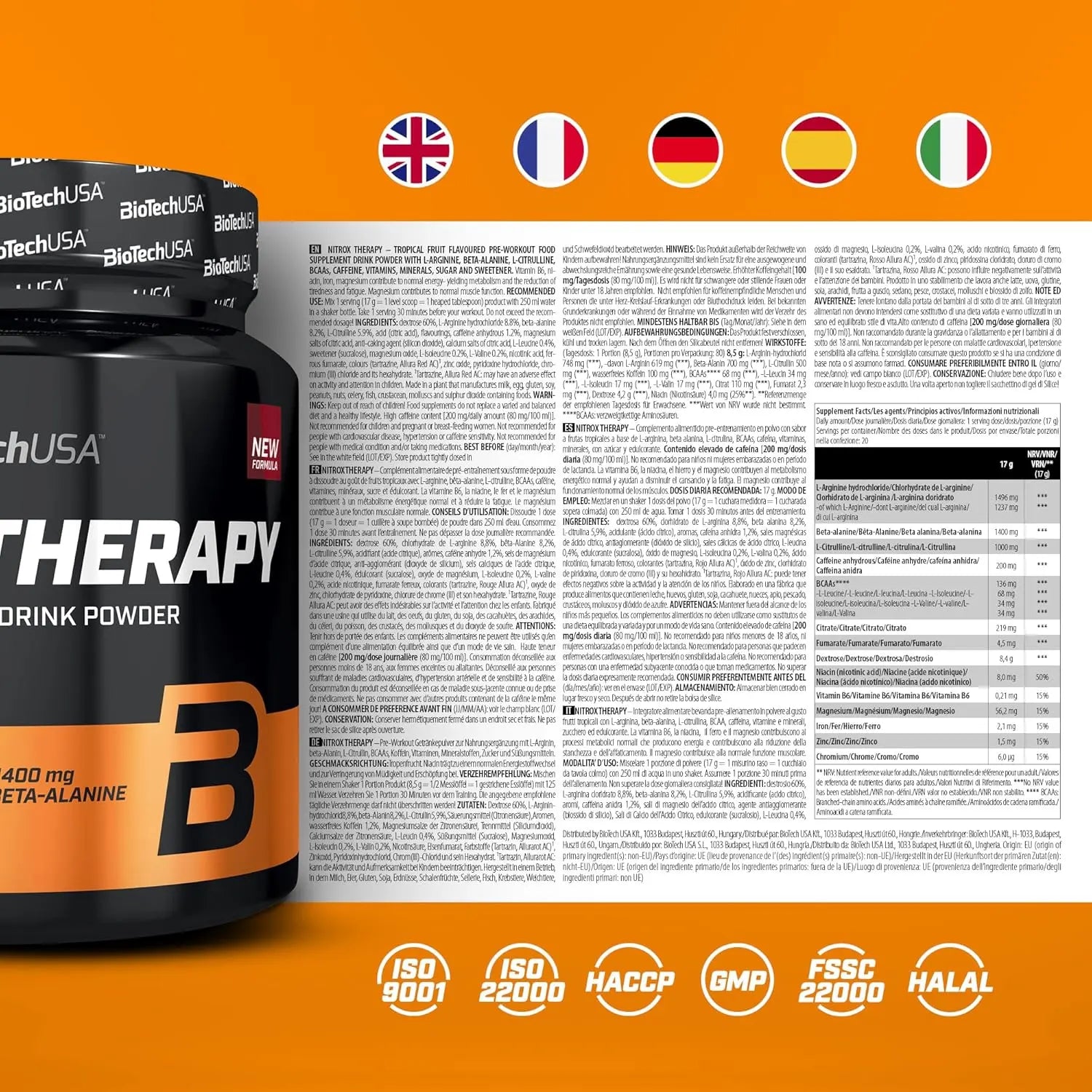 BioTechUSA - Nitrox Therapy preworkout pre allenamento con creatina bcaa nox Tabella Nutrizionale - Punto Fitness Potenza