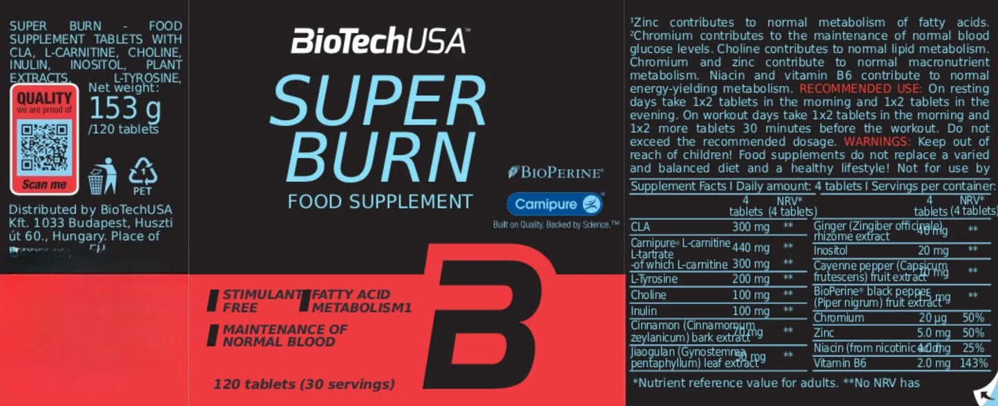 Biotech Super Burn - dimagrante termogenico brucia grassi etichetta - Punto Fitness Potenza integratori