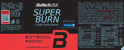 Biotech Super Burn - dimagrante termogenico brucia grassi etichetta - Punto Fitness Potenza integratori