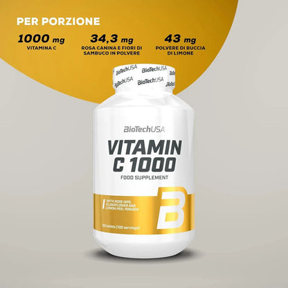 Biotech Vitamin C con Bioflavonoidi -  Vitamina C 1000mg 250 capsule - Punto Fitness Potenza