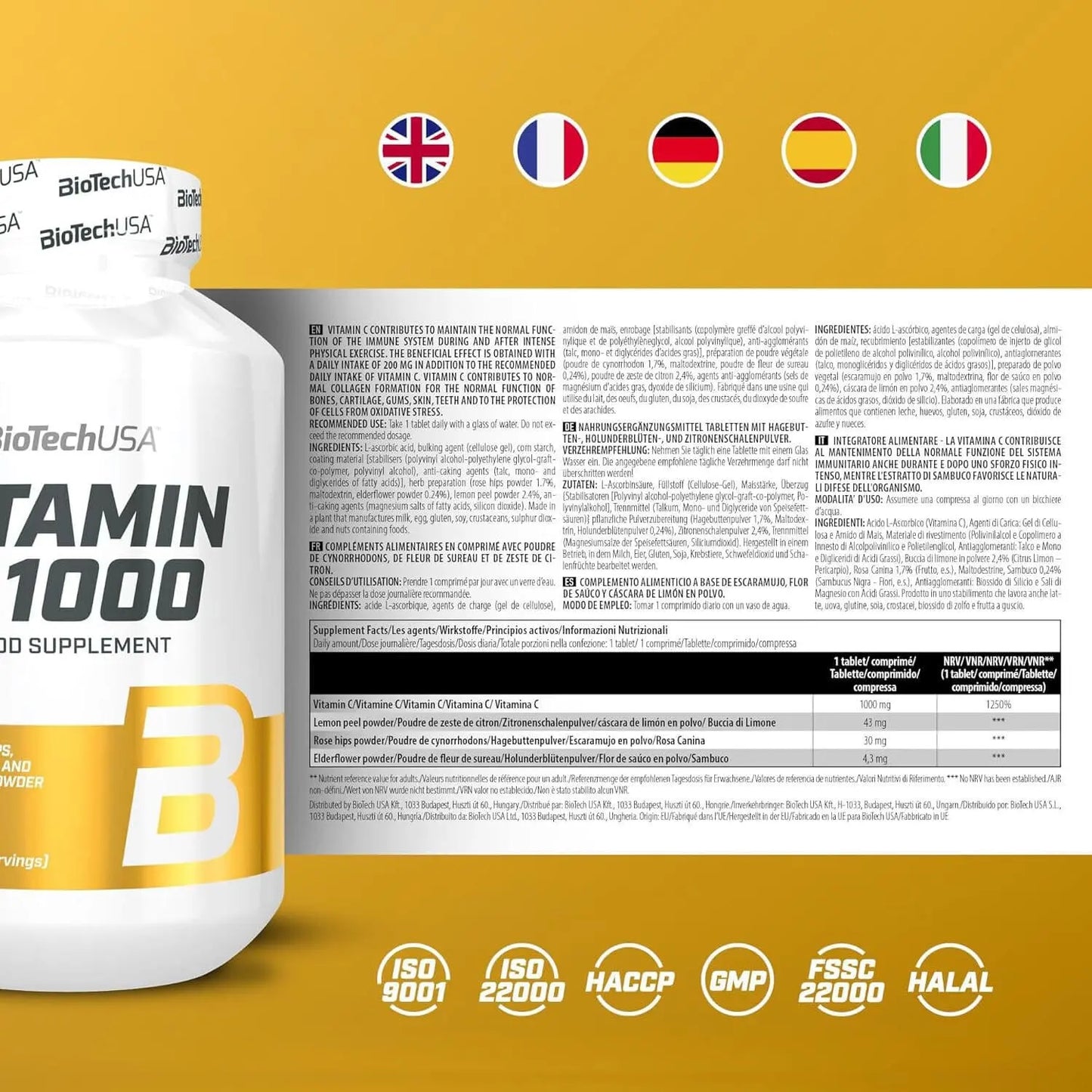 Biotech Vitamin C con Bioflavonoidi -  Vitamina C 1000mg 250 capsule - Punto Fitness Potenza