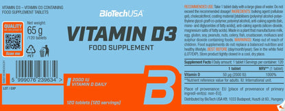 BioTechUSA Vitamin D3 2000iu 50mcg vitamina D in capsule Etichetta - Punto Fitness Potenza