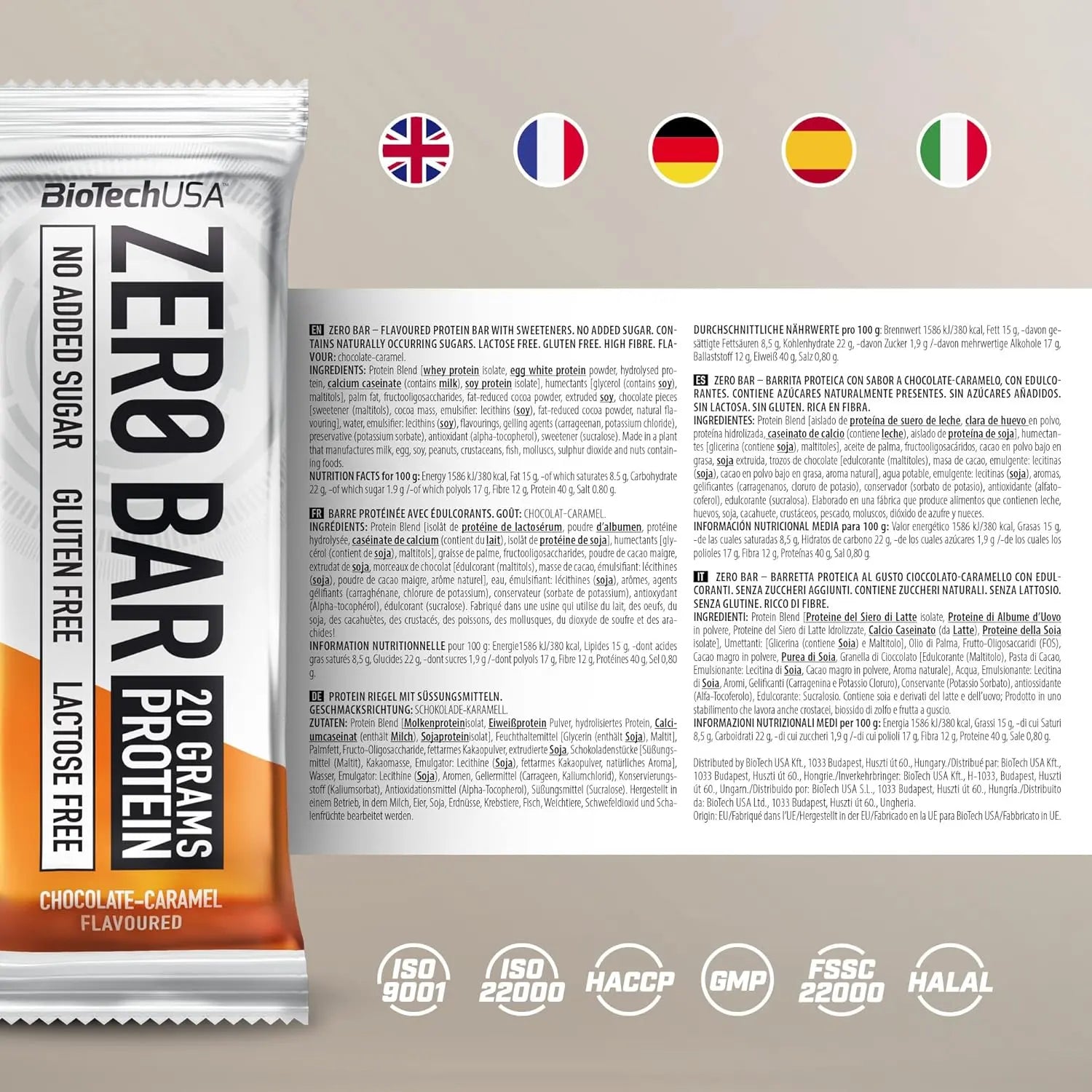 BioTech ZERO BAR - Barrette Proteiche Proteine Zero Zuccheri Tabella Nutrizionale - Punto Fitness Potenza