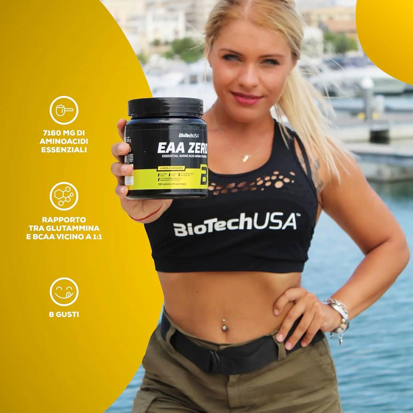 Biotech EAA ZERO aminoacidi essenziali in polvere 350g lifestyle - Punto Fitness Potenza