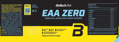 Biotech EAA ZERO aminoacidi essenziali in polvere 350g tabella nutrizionale - Punto Fitness Potenza
