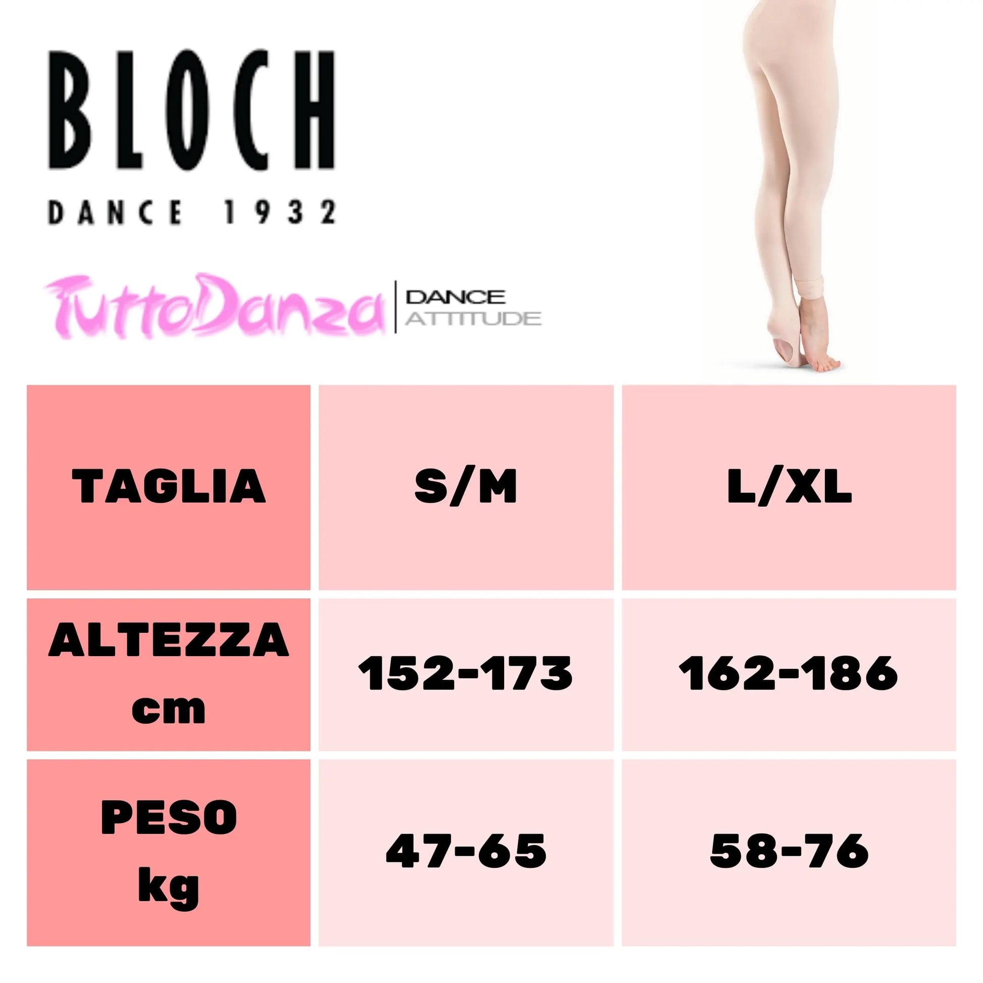 Collant Convertibili Danza Classica calze rosa per ballerine Bloch T0982L misure - Punto Fitness Potenza