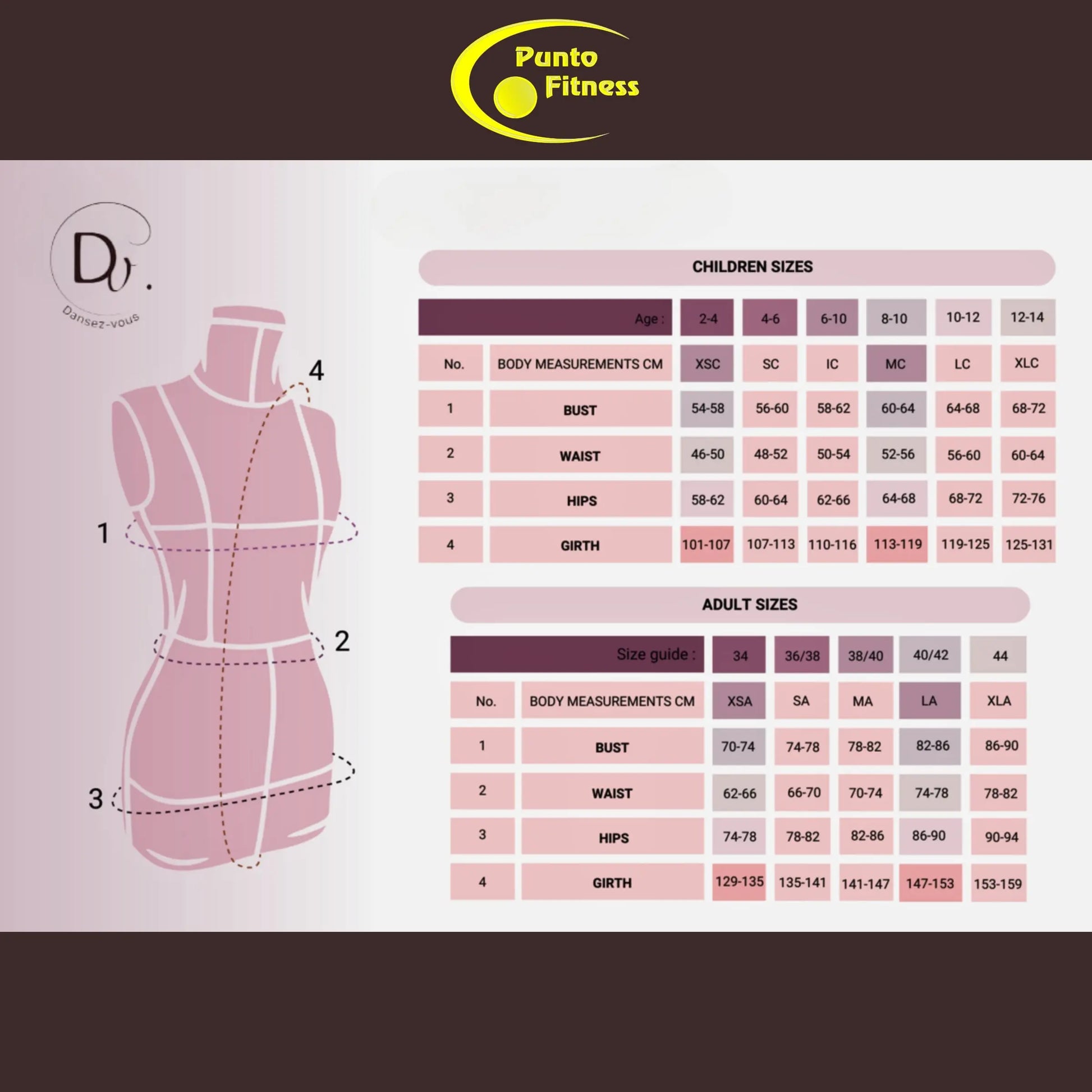 Dansez Vous Felia Body Leotard per Ballerine Ballo Danza Classica Saggi tabella misure - Punto Fitness Potenza