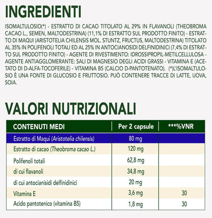 Enervit EnerZona Polifenoli RX Antiossidante Maqui capsule Valori Nutrizionali - Punto Fitness Potenza