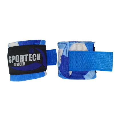 Sportech Fasce sottoguanto per Boxe MMA Pugilato, Bende semielastiche per guantoni e Guanti Sacco, Bendaggio Protezione Mani Camo Blu - Punto Fitness