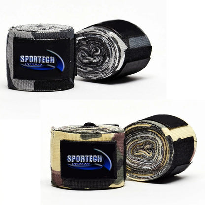 Sportech Fasce sottoguanto per Boxe MMA Pugilato, Bende semielastiche per guantoni e Guanti Sacco, Bendaggio Protezione Mani Camo Green e Grey - Punto Fitness