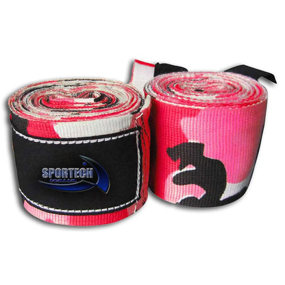 Sportech Fasce sottoguanto per Boxe MMA Pugilato, Bende semielastiche per guantoni e Guanti Sacco, Bendaggio Protezione Mani Camo Red - Punto Fitness