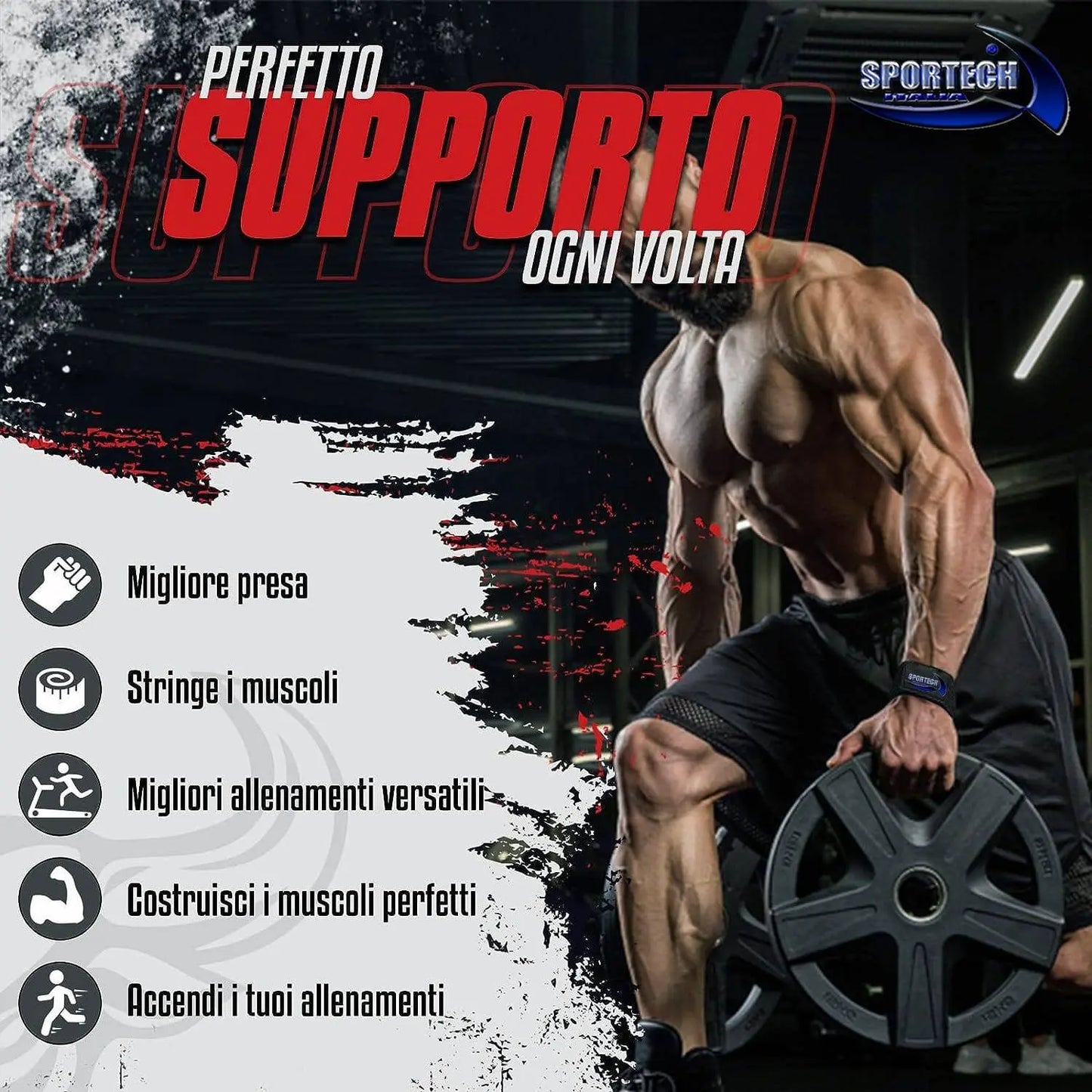 Sportech - Fasce per stacchi pesi palestra, cinghie sollevamento pesi polsiere straps allenamento Bodybuilding Powerlifting - Punto Fitness Potenza