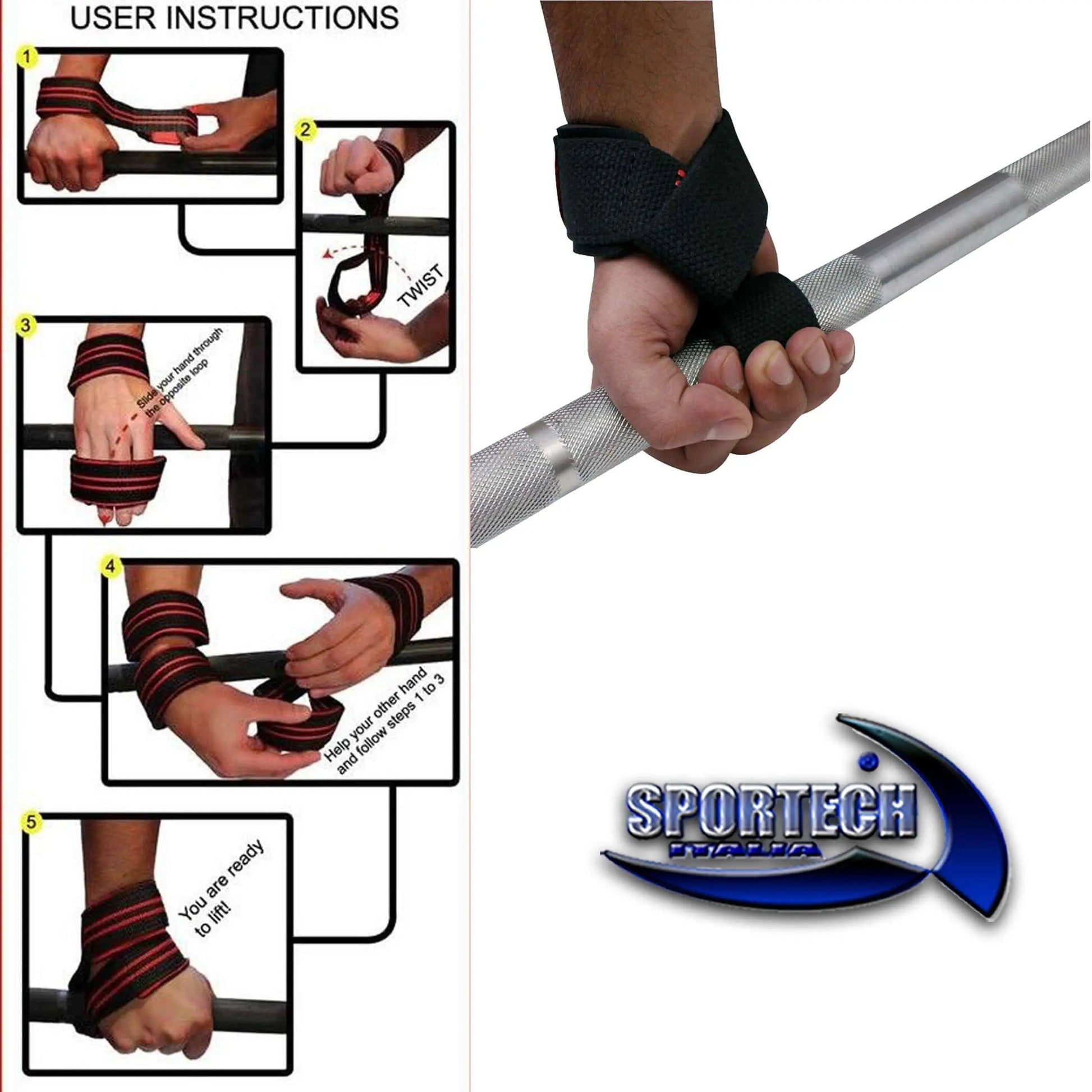 Sportech - Fasce per stacchi pesi palestra, cinghie sollevamento pesi polsiere straps allenamento Bodybuilding Powerlifting - Punto Fitness Potenza