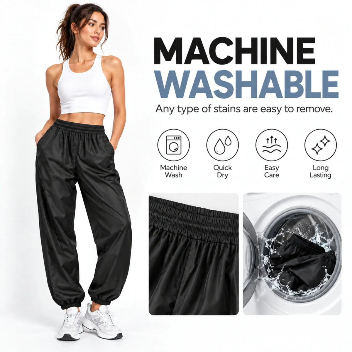 Grishko BLISS-1 0405 - Pantaloni riscaldamento Danza Effetto Sauna, ballerina che mostra prodotto lavabille in lavatrice | Punto Fitness Potenza
