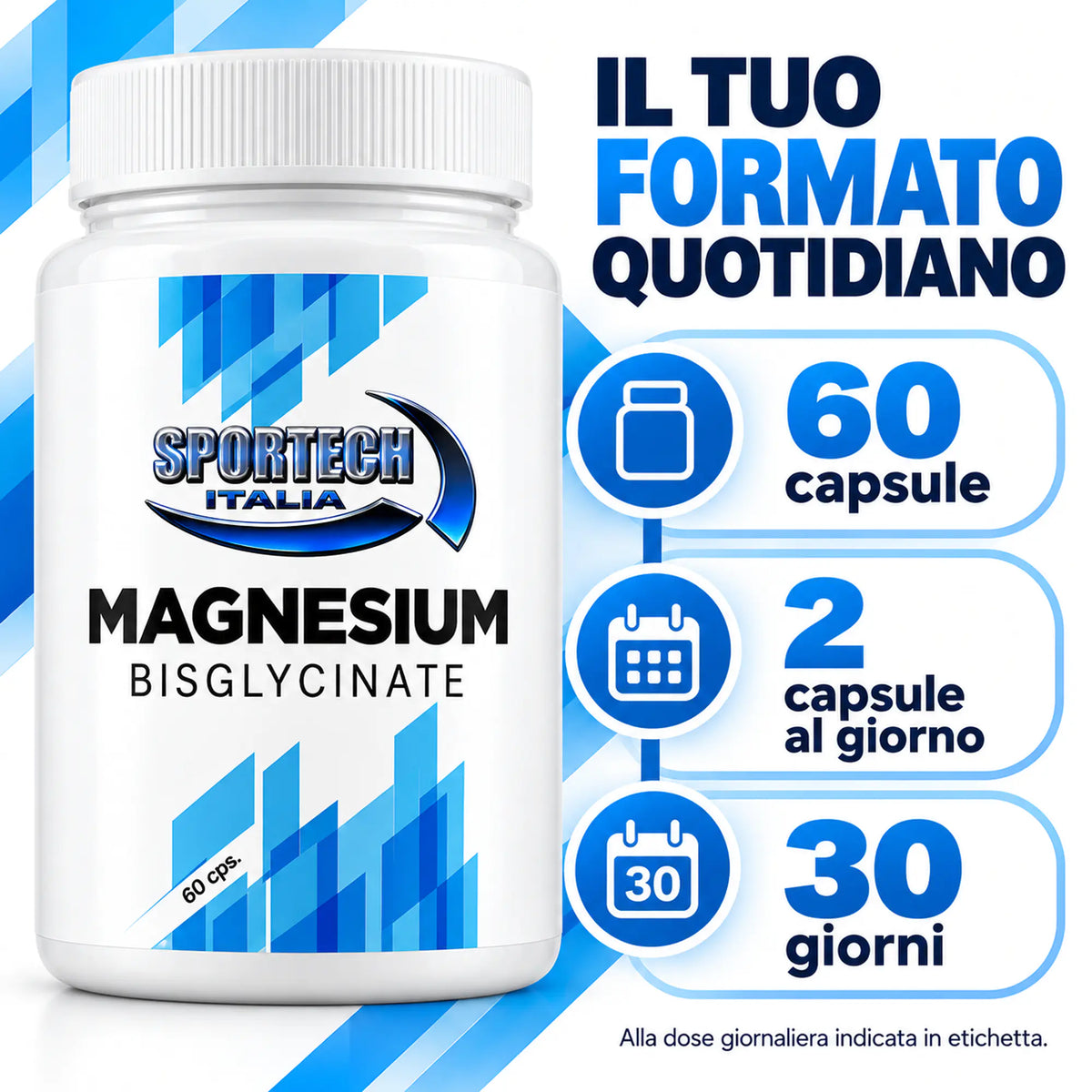 Sportech Magnesium Bisglycinate 60 capsule - Magnesio Bisglicinato Vegan senza Glutine e Lattosio durata di una confezione | Punto Fitness