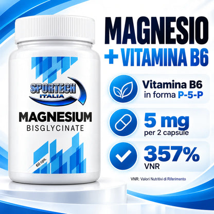 Sportech Magnesium Bisglycinate 60 capsule - Magnesio Bisglicinato Vegan senza Glutine e Lattosio formula con vitamina B6 | Punto Fitness
