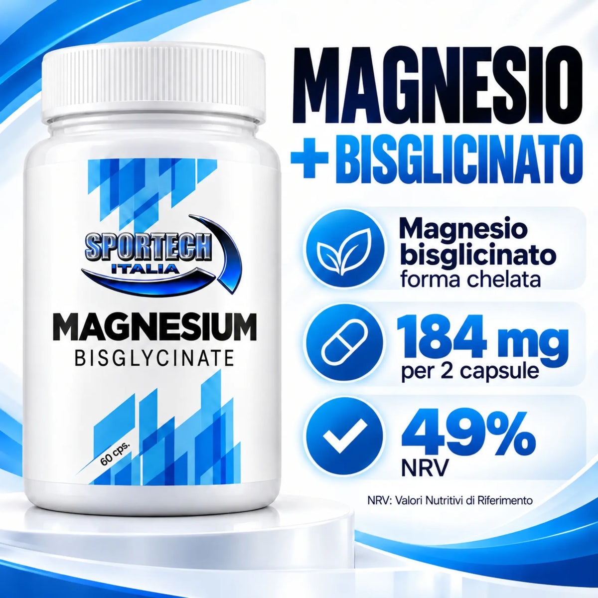 Sportech Magnesium Bisglycinate 60 capsule - Magnesio Bisglicinato Vegan senza Glutine e Lattosio Formula | Punto Fitness